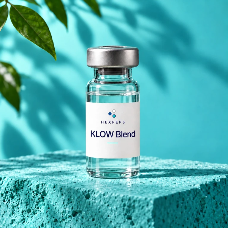Imagen ilustrativa de vial de investigación; no representa el envase específico de KLOW Blend